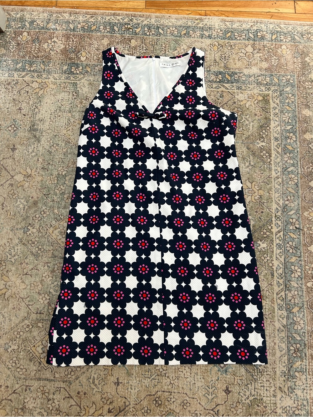 Trina Turk Navy, White & Pink Floral Midi Dress